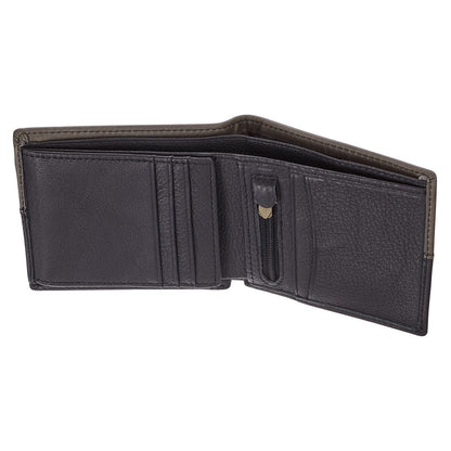 Strong and Courageous Black and Brown Full Grain Leather Wallet with Metal Badge - Joshua 1:9