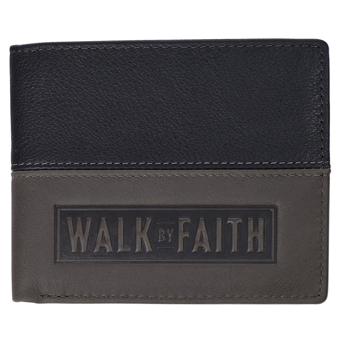 Walk by Faith Black and Gray Full Grain Leather Wallet - 2 Corinthians 5:7