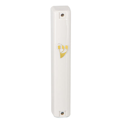White Plastic Mezuzah with Gold Shin