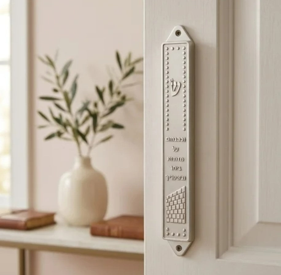 White and Silver Plastic Mezuzah