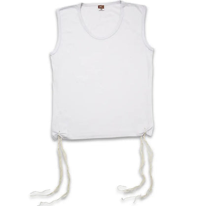 White sleeveless tallit katan with kosher tzitzit