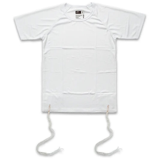 White tallit katan with kosher tzitzit, short sleeve style