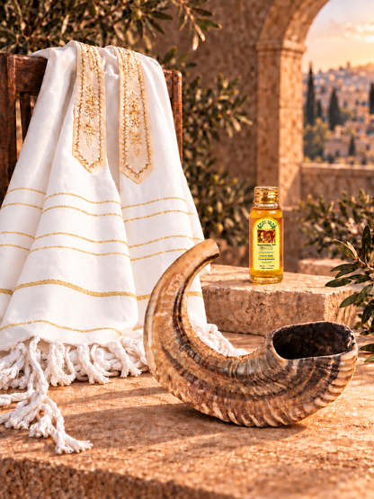 Shofar Gift Set with Prayer Shawl & Anointing Oil
