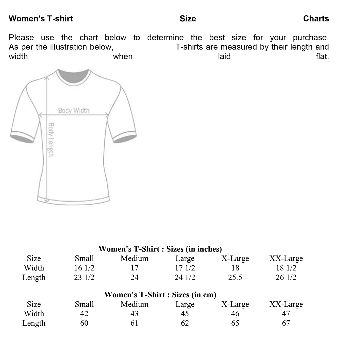 Grafted-In Women's T-Shirt Size and Dimensions Chart