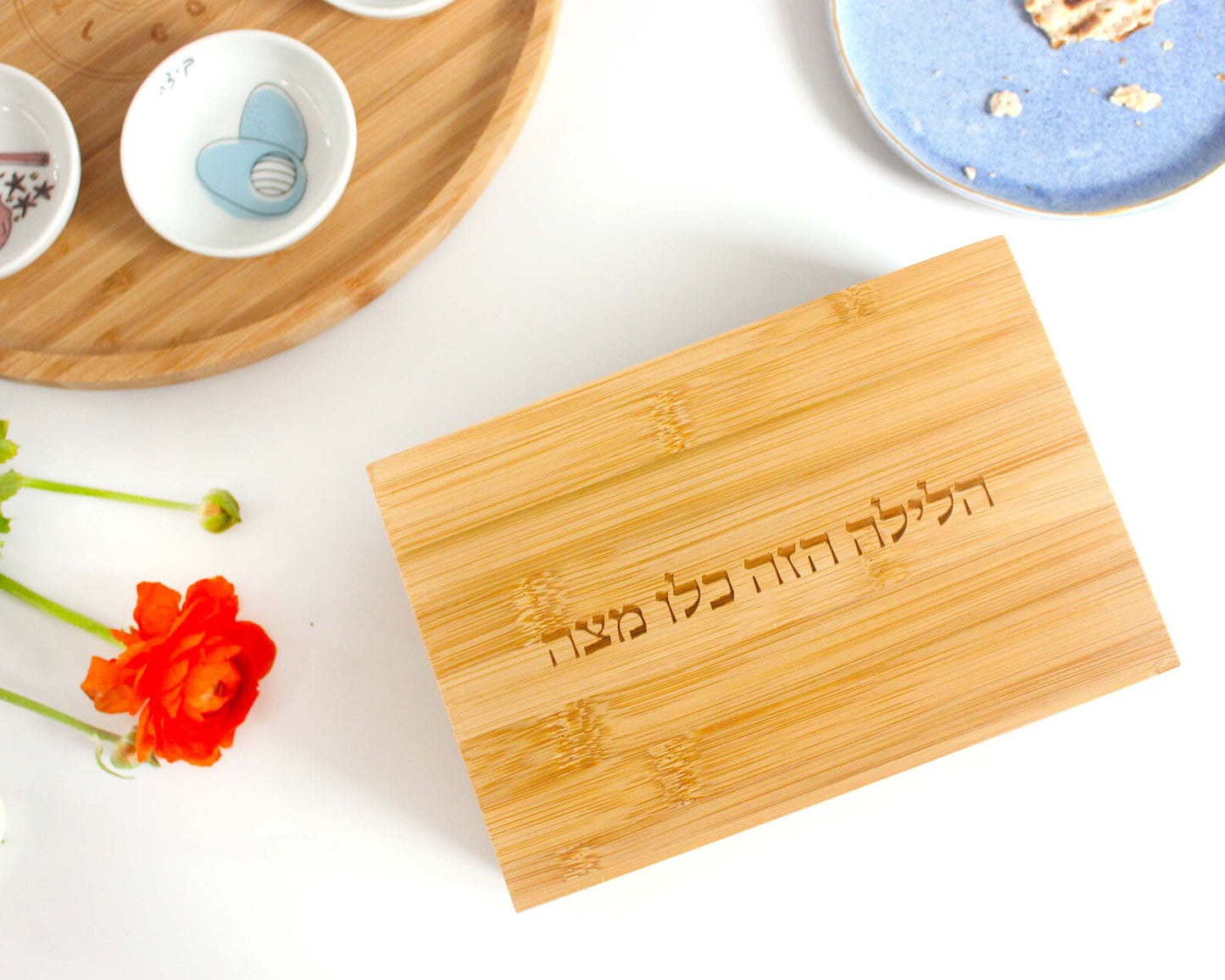 Vertical Bamboo Passover Matzah Box