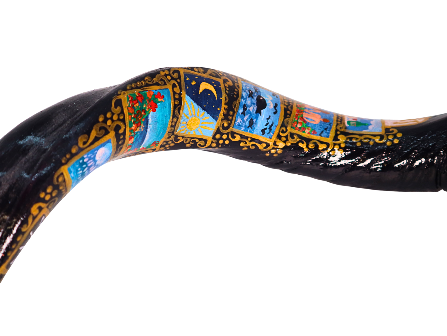 Yemenite Shofar 40" - 44" - Hand Painted Scenes of Israel