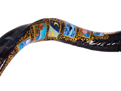 Yemenite Shofar 40" - 44" - Hand Painted Scenes of Israel