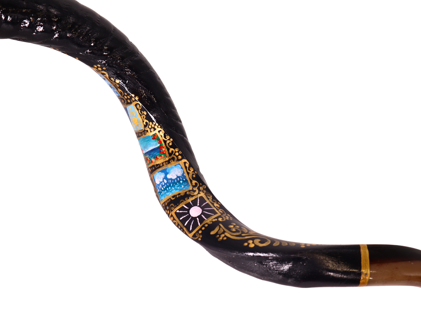 Yemenite Shofar 40" - 44" - Hand Painted Scenes of Israel