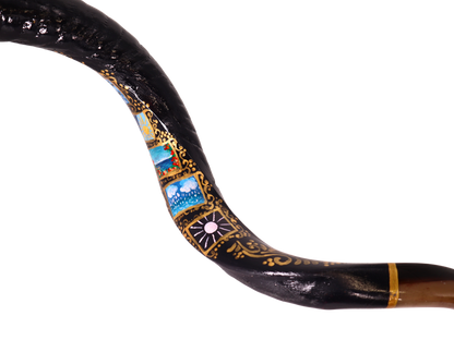 Yemenite Shofar 40" - 44" - Hand Painted Scenes of Israel
