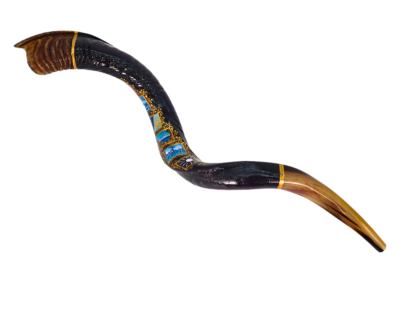 Yemenite Shofar 40" - 44" - Hand Painted Scenes of Israel