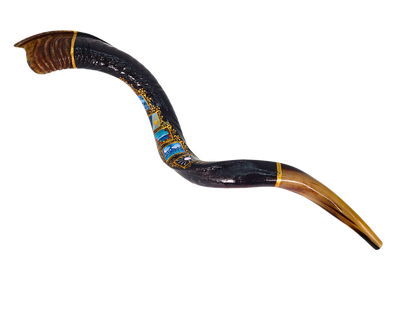 Yemenite Shofar 40" - 44" - Hand Painted Scenes of Israel
