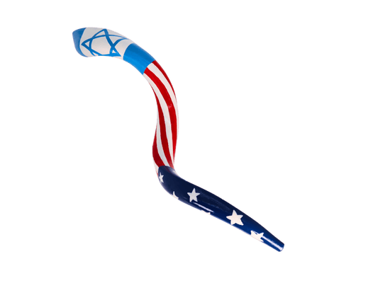 Yemenite Shofar 40" - 44" - Hand Painted Israel & USA Flag