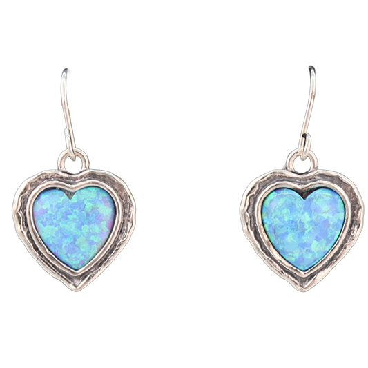 Heart shaped opal earrings with sterling silver outline