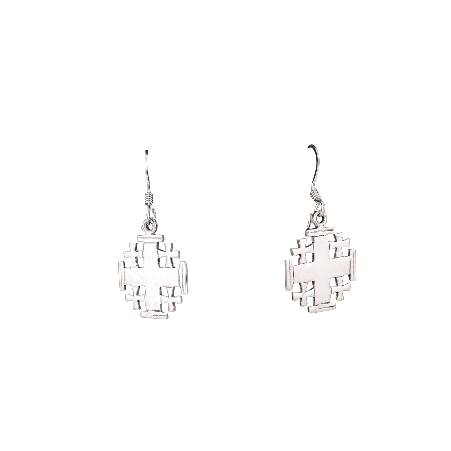 Jerusalem Cross Sterling Silver Earrings With Split Edges