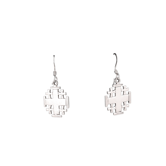 Jerusalem Cross Sterling Silver Earrings With Split Edges