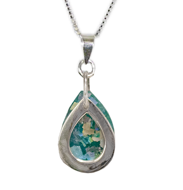 Roman Glass & Silver Teardrop Necklace