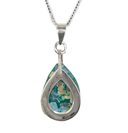 Roman Glass & Silver Teardrop Necklace