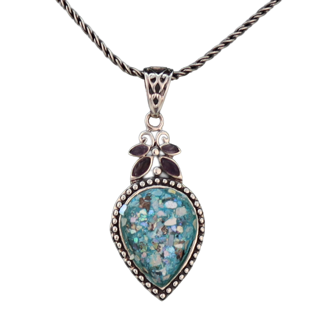 Roman Glass Reverse Teardrop Necklace