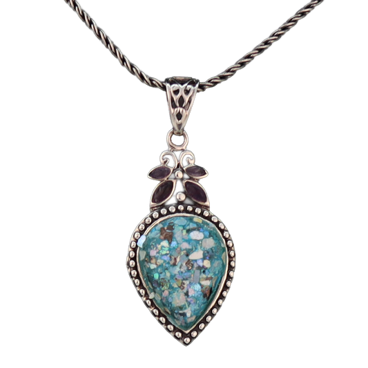 Roman Glass Reverse Teardrop Necklace