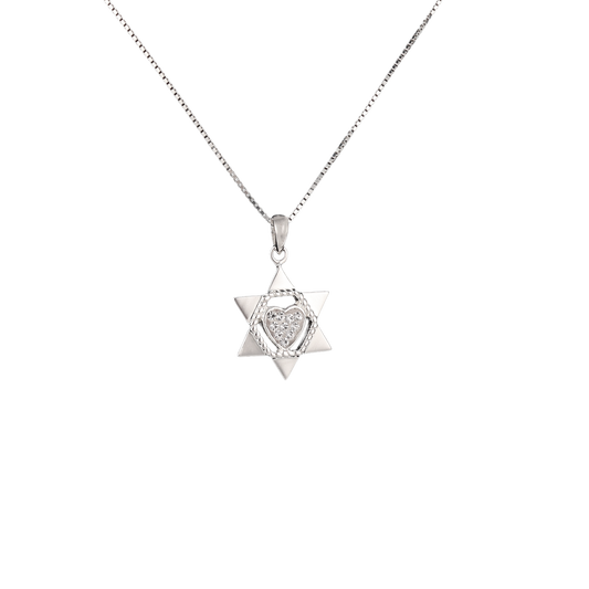 Silver star of David pendant with crystal heart in the middle