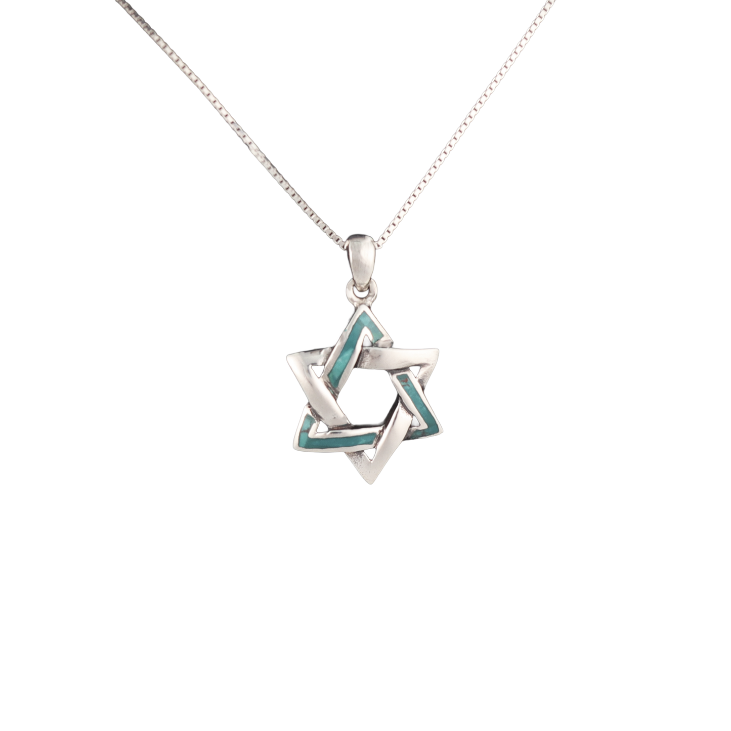 Sterling silver star of David pendant with eilat stone on a silver chain