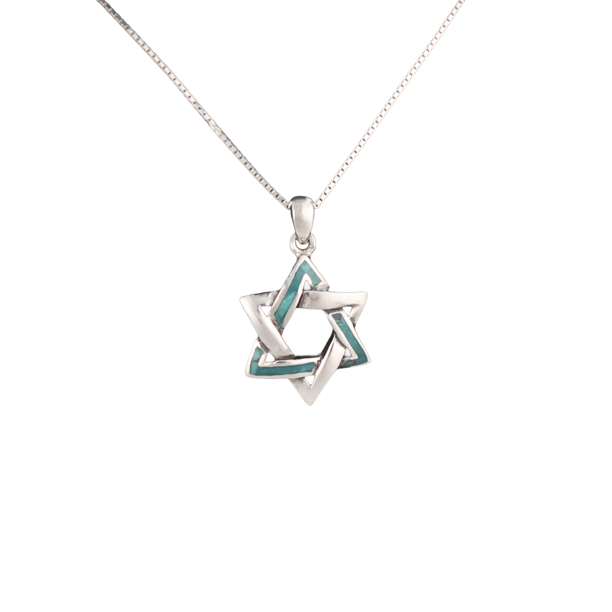 Sterling silver star of David pendant with eilat stone on a silver chain