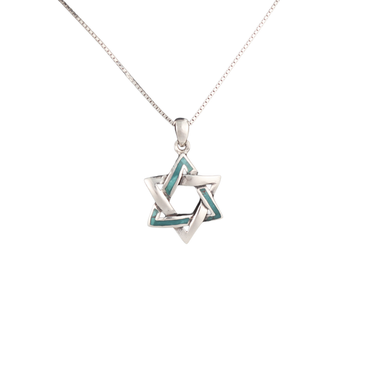 Sterling silver star of David pendant with eilat stone on a silver chain