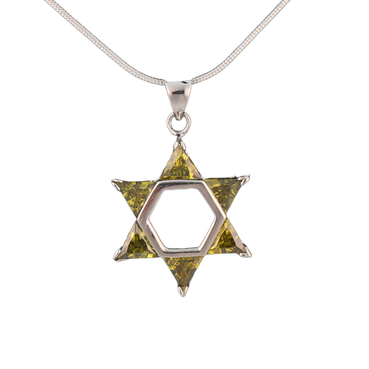 Star of David pendant with yellow crystals on silver chain
