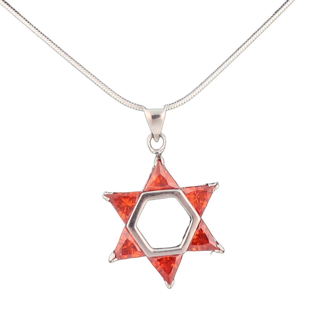 Sterling Silver star of David pendant with red crystals