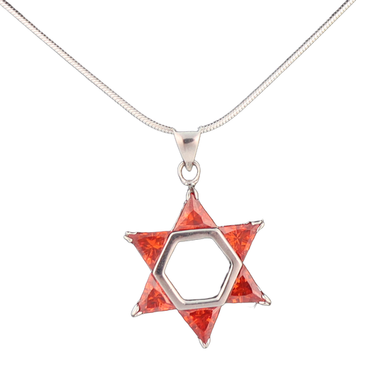 Sterling Silver star of David pendant with red crystals