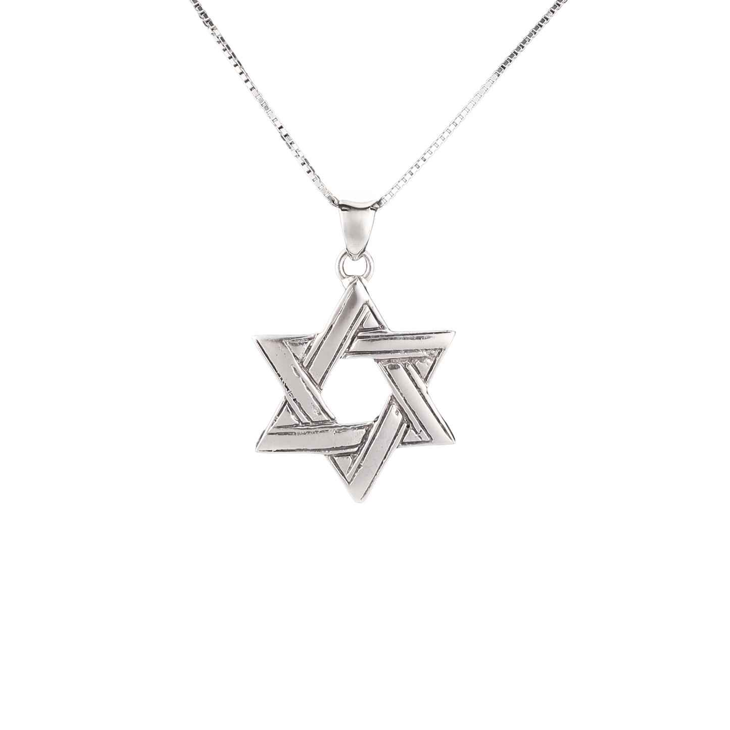 Woven Etched Star of David pendant on silver chain