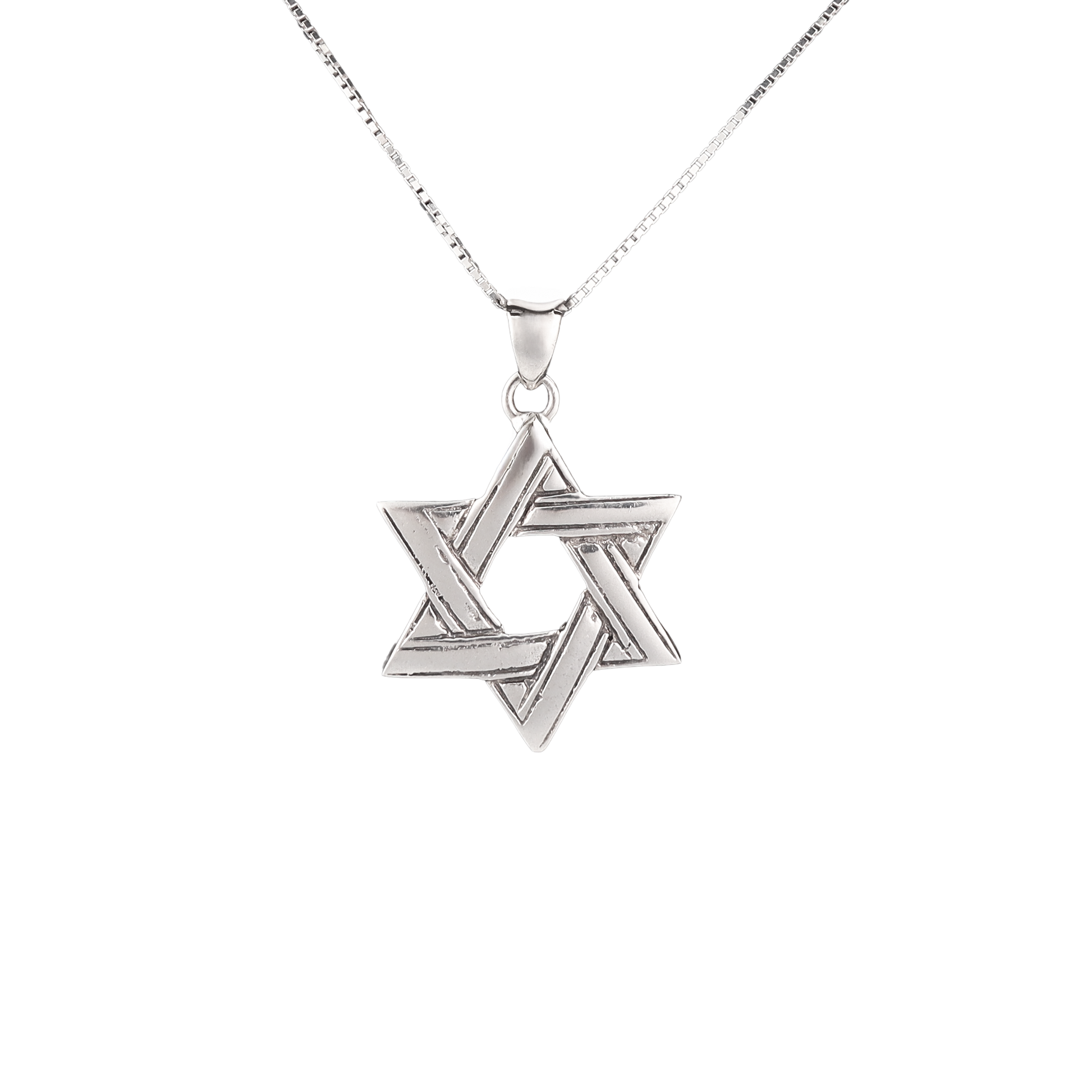 Woven Etched Star of David pendant on silver chain