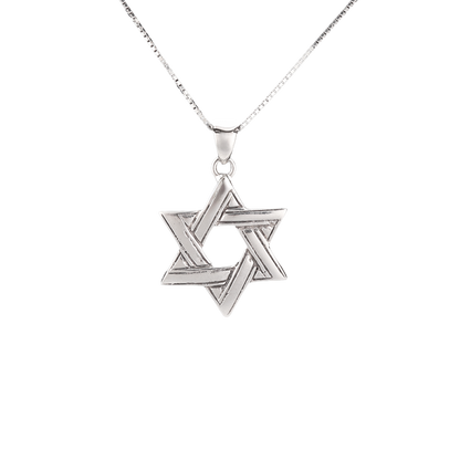 Woven Etched Star of David pendant on silver chain