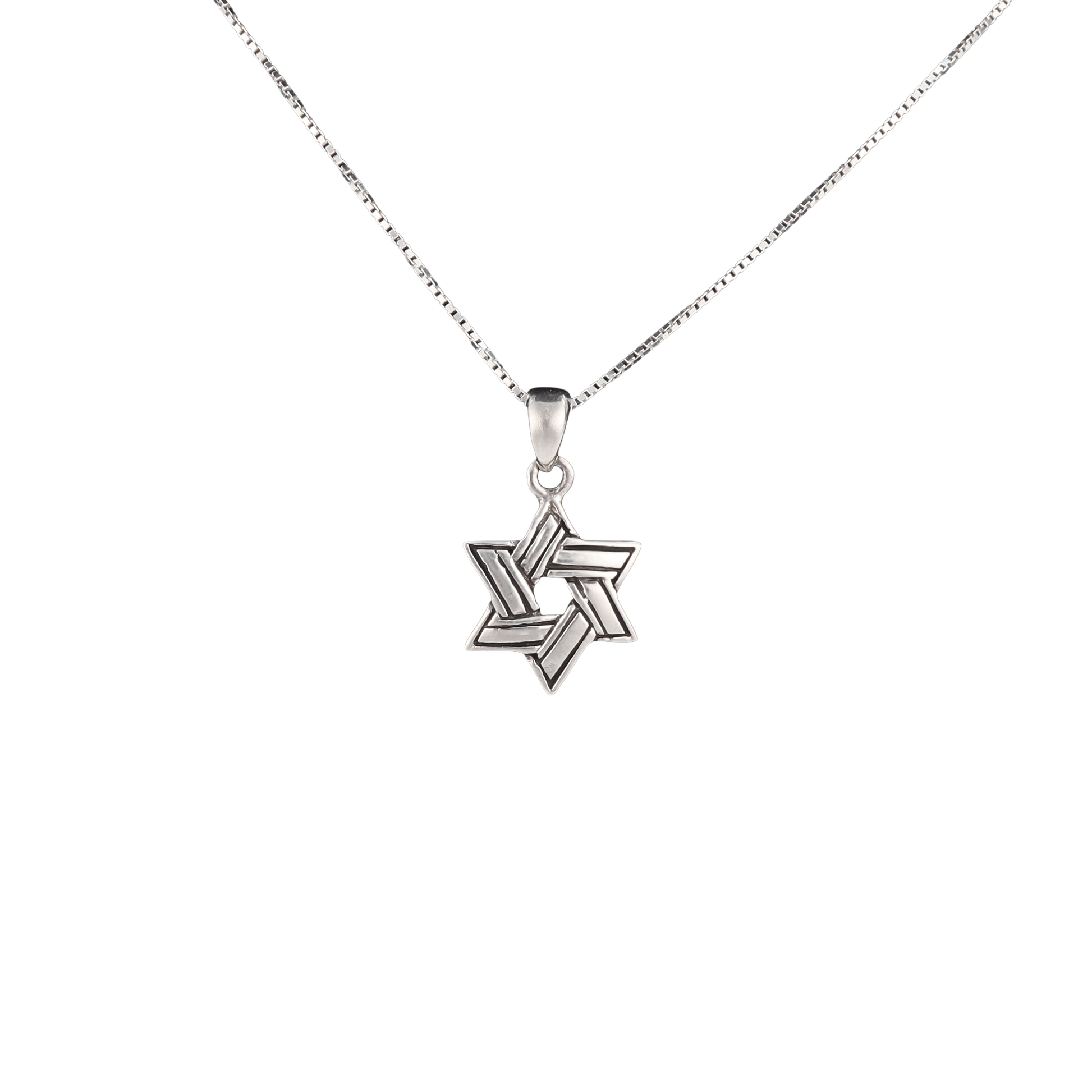 Silver Woven Etched Star of David Pendant on a silver chain