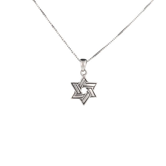 Silver Woven Etched Star of David Pendant on a silver chain