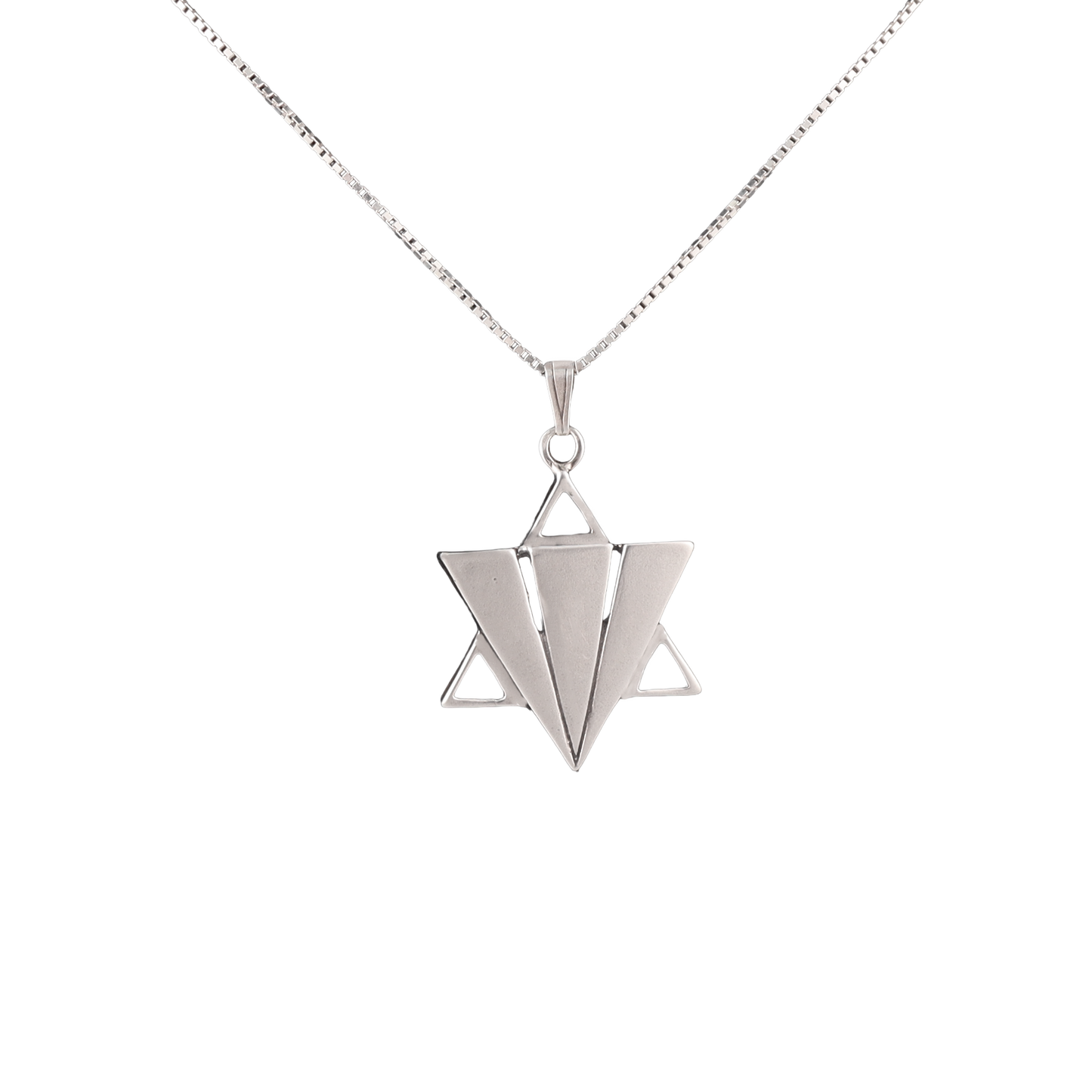 Silver star of David pendant made up of geometric triangles