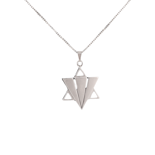 Silver star of David pendant made up of geometric triangles