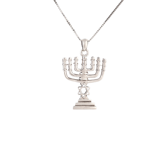 Silver menorah pendant with the Star of David 