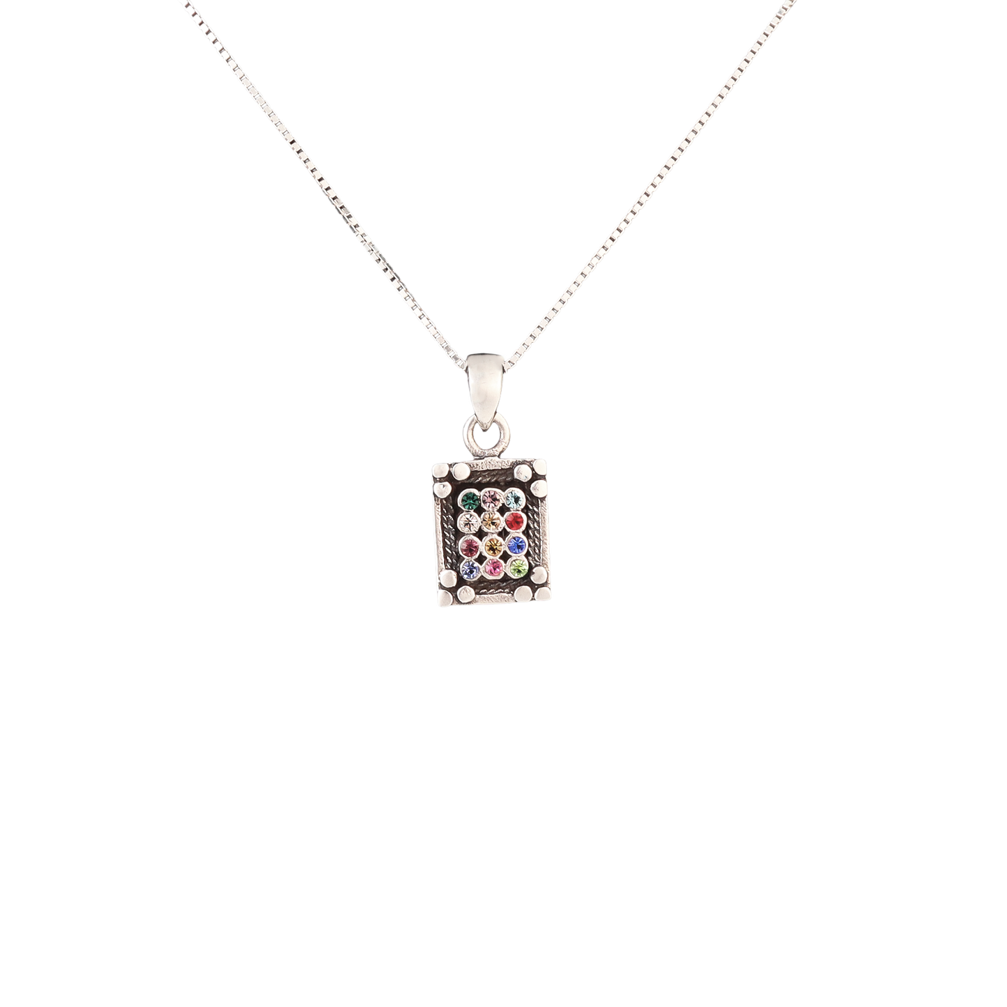 Sterling silver pendant with multicolored gemstones 
