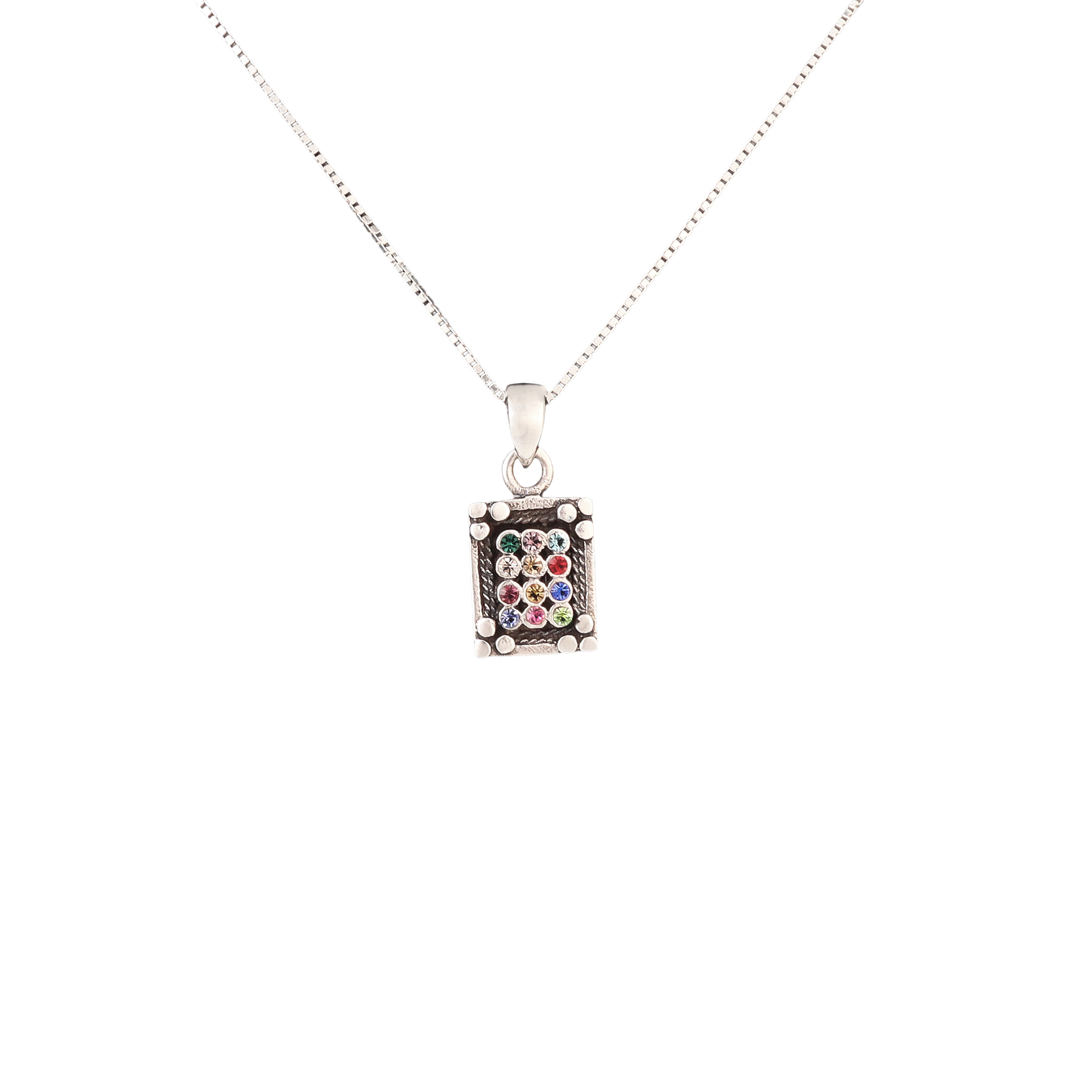 Sterling silver pendant with multicolored gemstones 