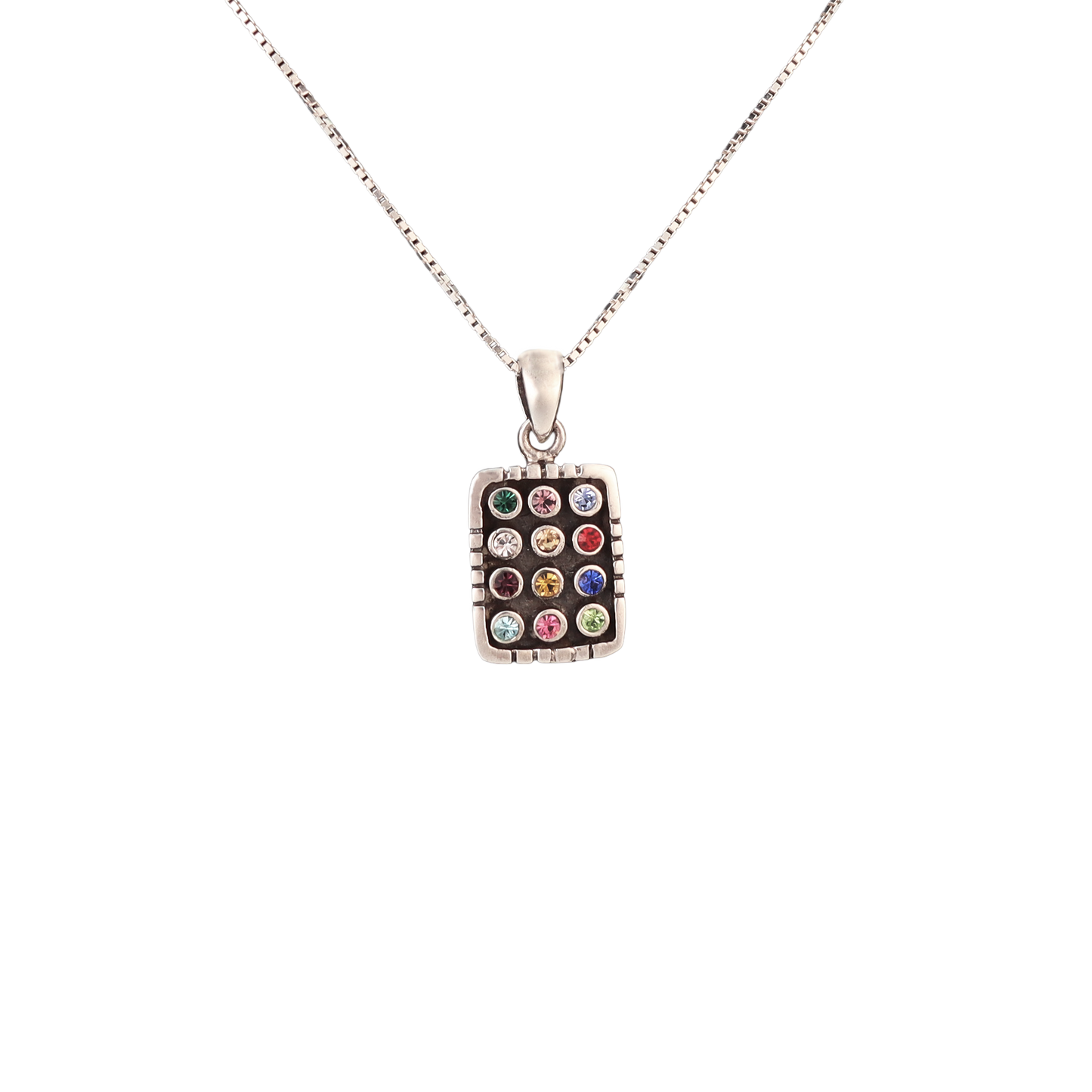 Sterling silver pendant with colorful gemstones representing the twelve tribes of Israel