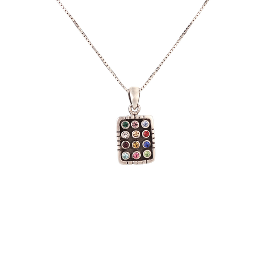 Sterling silver pendant with colorful gemstones representing the twelve tribes of Israel