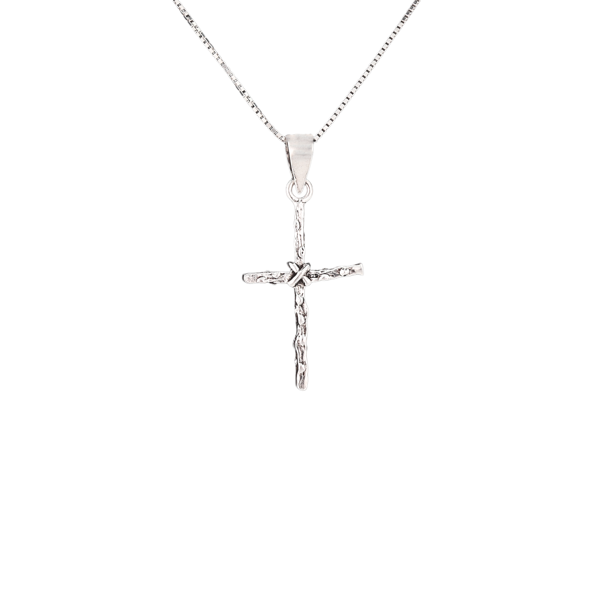 Silver cross pendant made to look like two tree branches