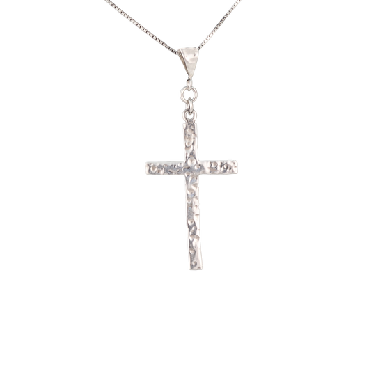 Sterling silver cross pendant with hammered detail