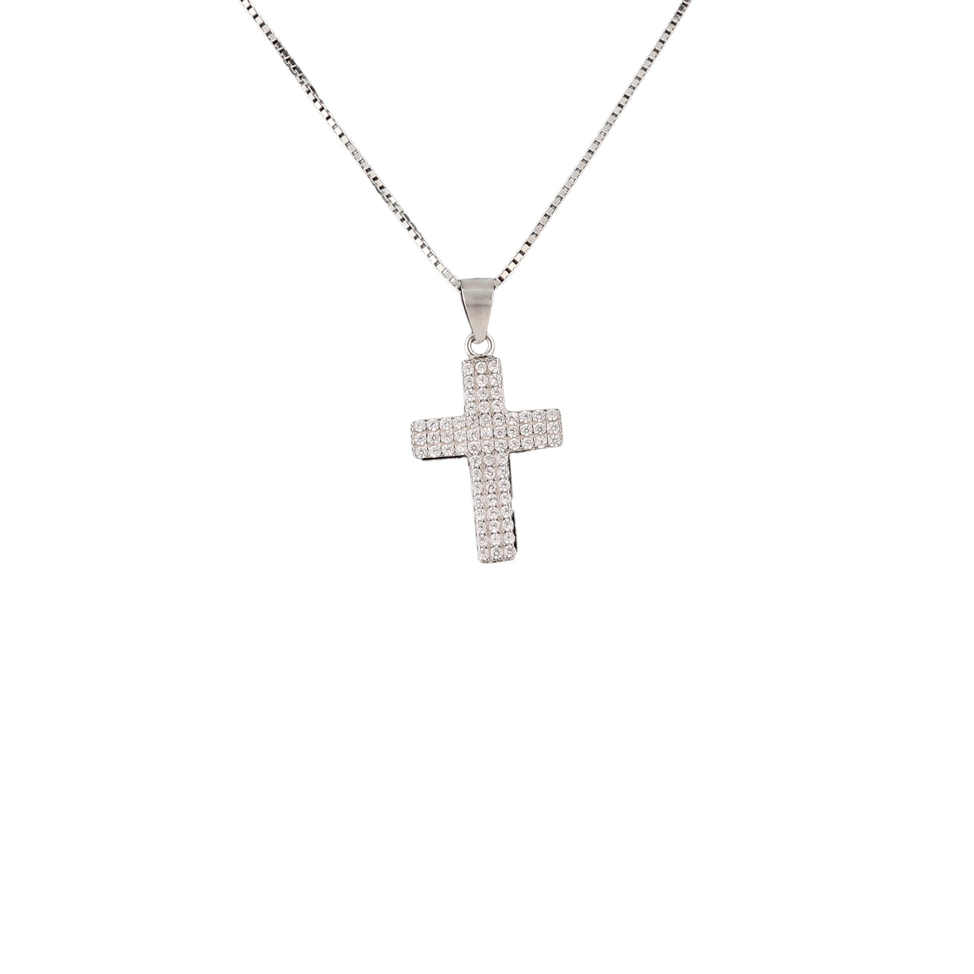 Sterling silver cross pendant with crystals on a silver chain