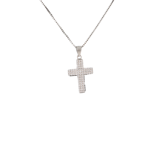 Sterling silver cross pendant with crystals on a silver chain