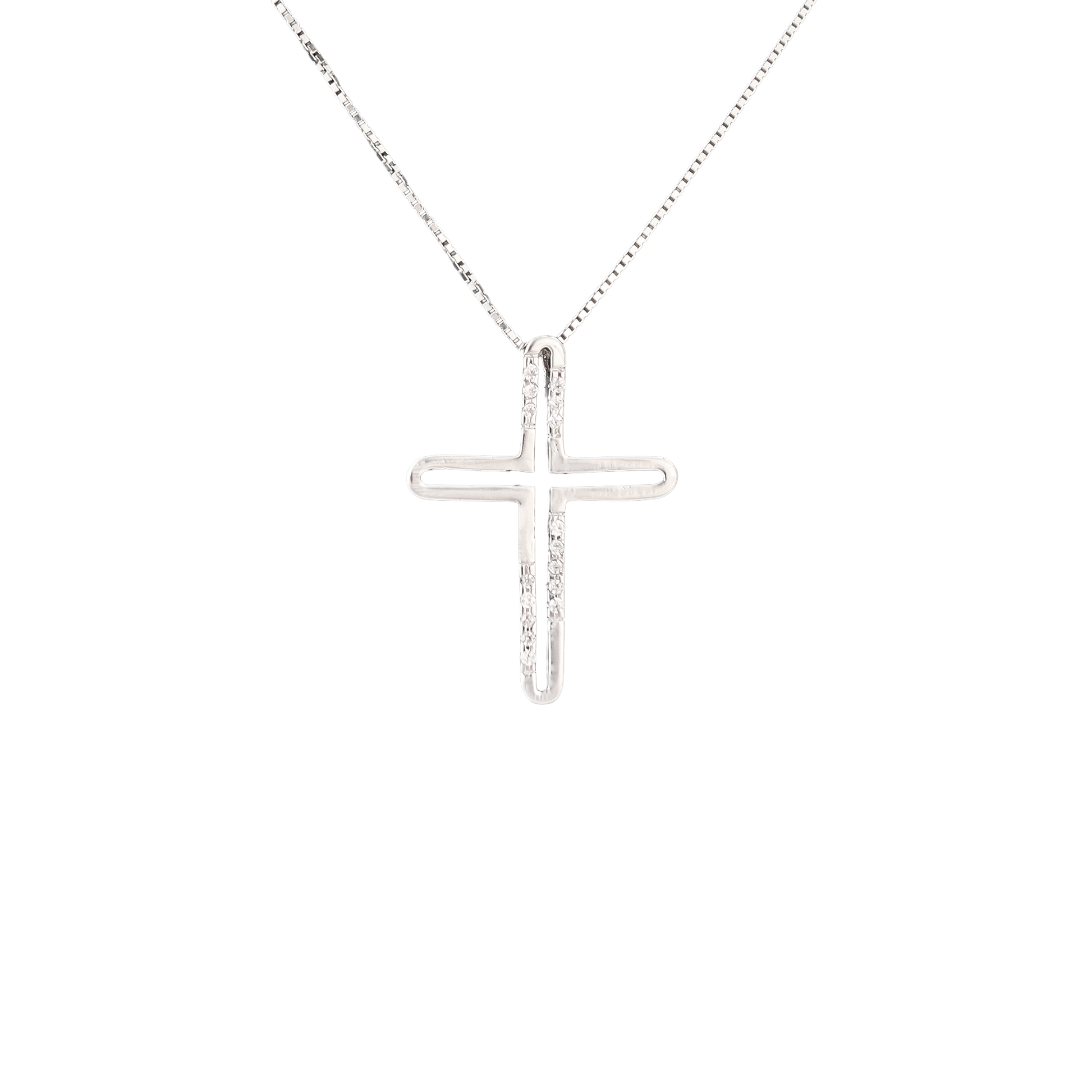 Silver cross pendant with clear crystals