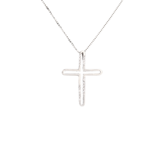 Silver cross pendant with clear crystals