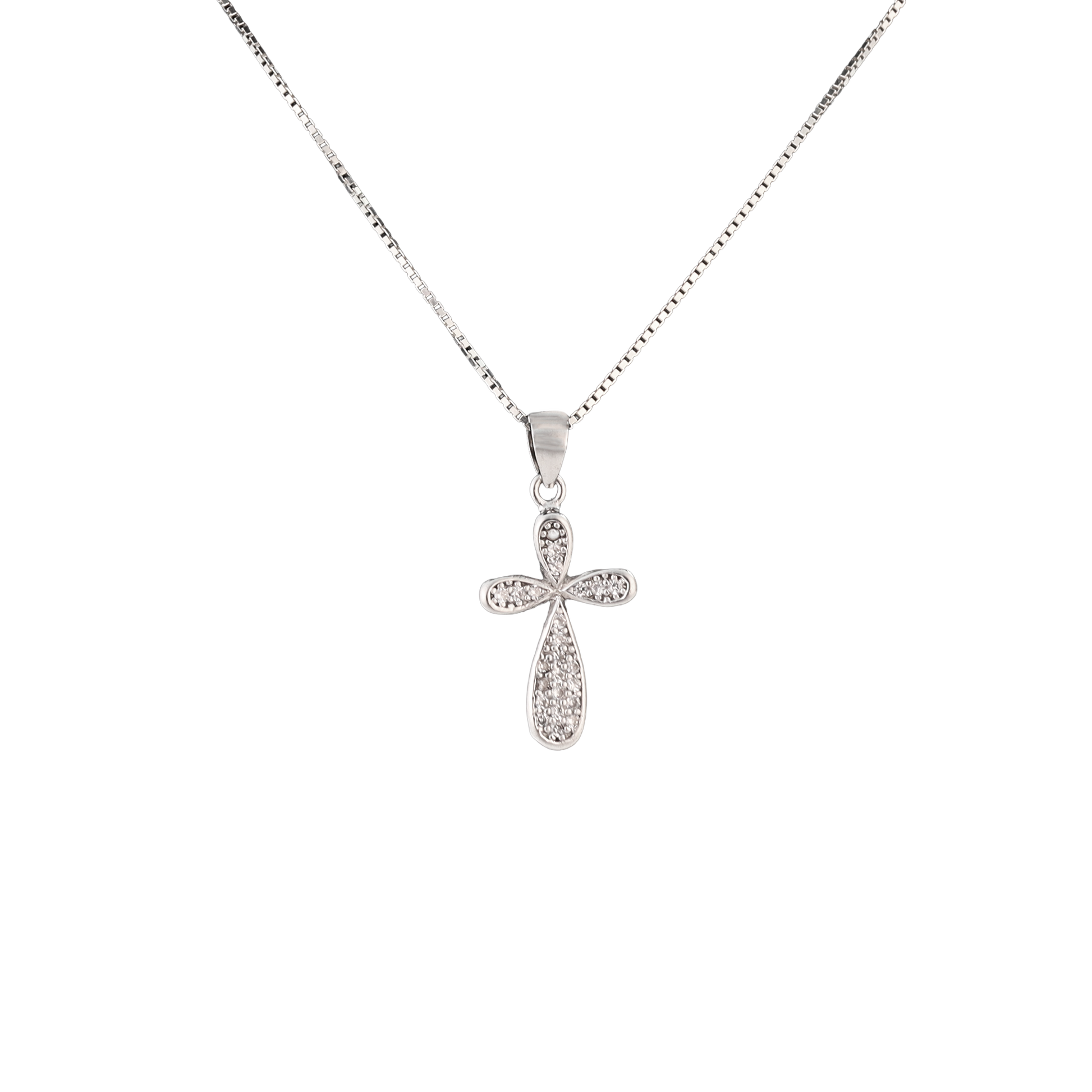 Silver cross pendant with crystals