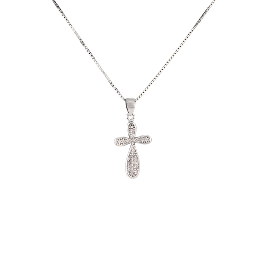 Silver cross pendant with crystals